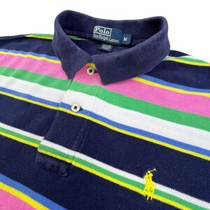 Vintage Polo Ralph Lauren Shirt Mens M Medium Blue Pink Striped Y2K Preppy Pony